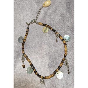 Avon 70s Wood And Shell Beach Bracelet